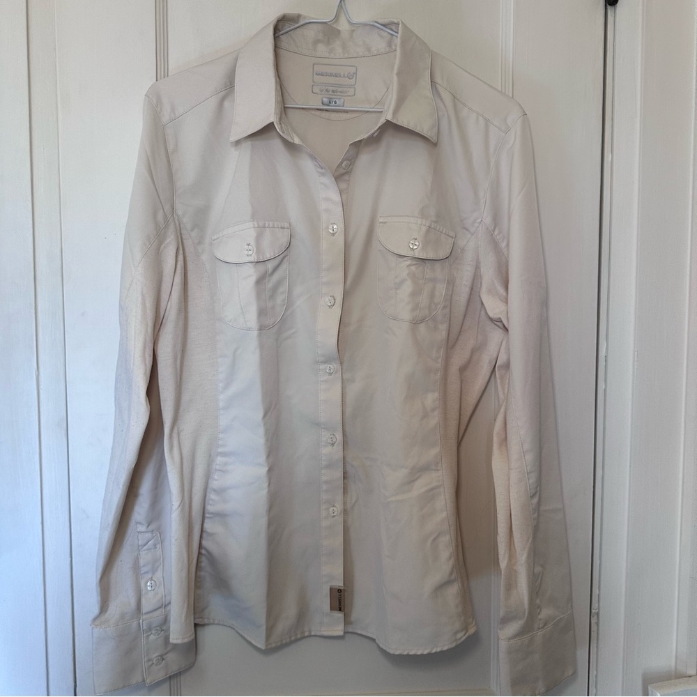 Merrell Opti-wick Cream Button-down Collared Hiking/Activewear Shirt